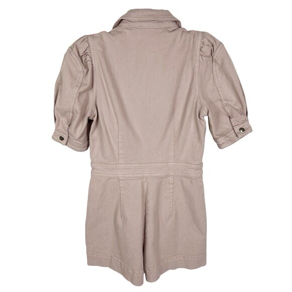 7 For All Mankind Short Sleeve Seamed Twill Romper In Soft Lavender Small - Picture 3 of 11